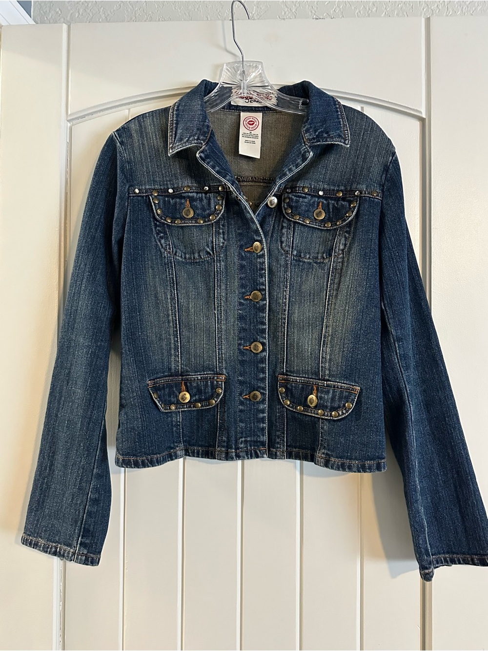 Bisou Bisou Dark Blue Denim Jacket with Stud Accents
